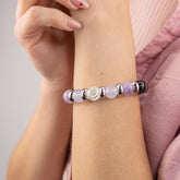 Handcrafted women's bracelet featuring Chalcedony, Clear Quartz, and Amethyst for spiritual clarity.